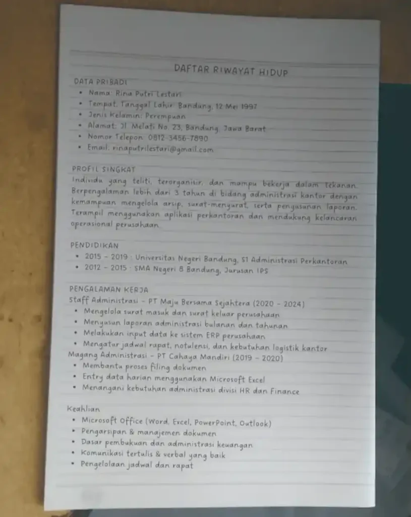 daftar riwayat hidup tulis tangan