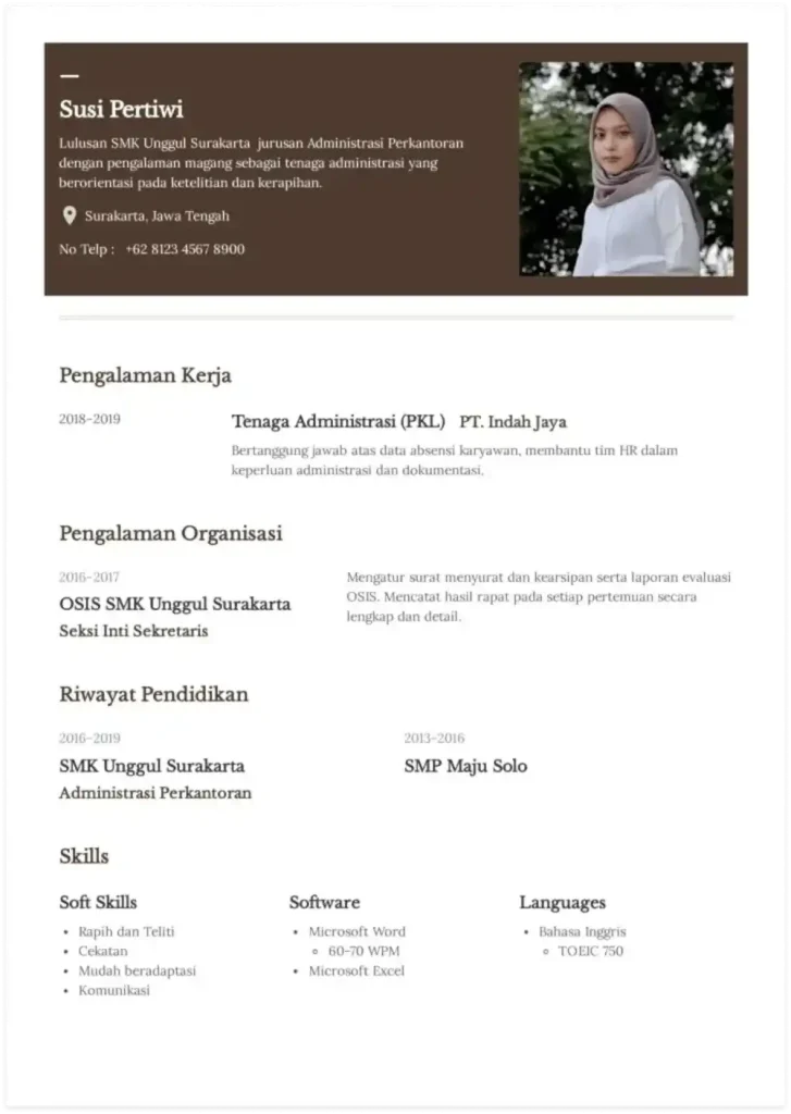 Contoh CV Fresh Graduate SMK