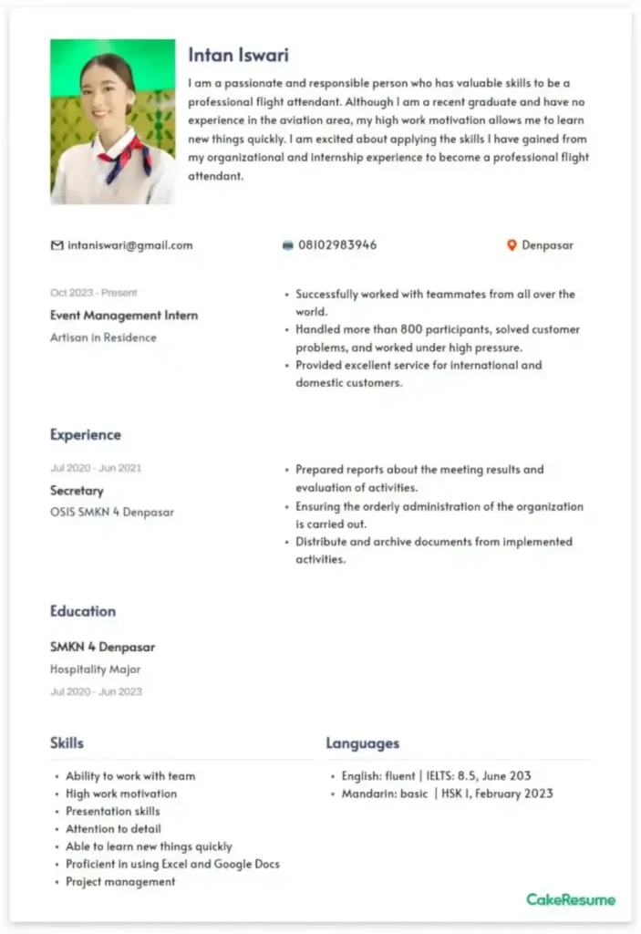 Contoh CV Fresh Graduate SMK