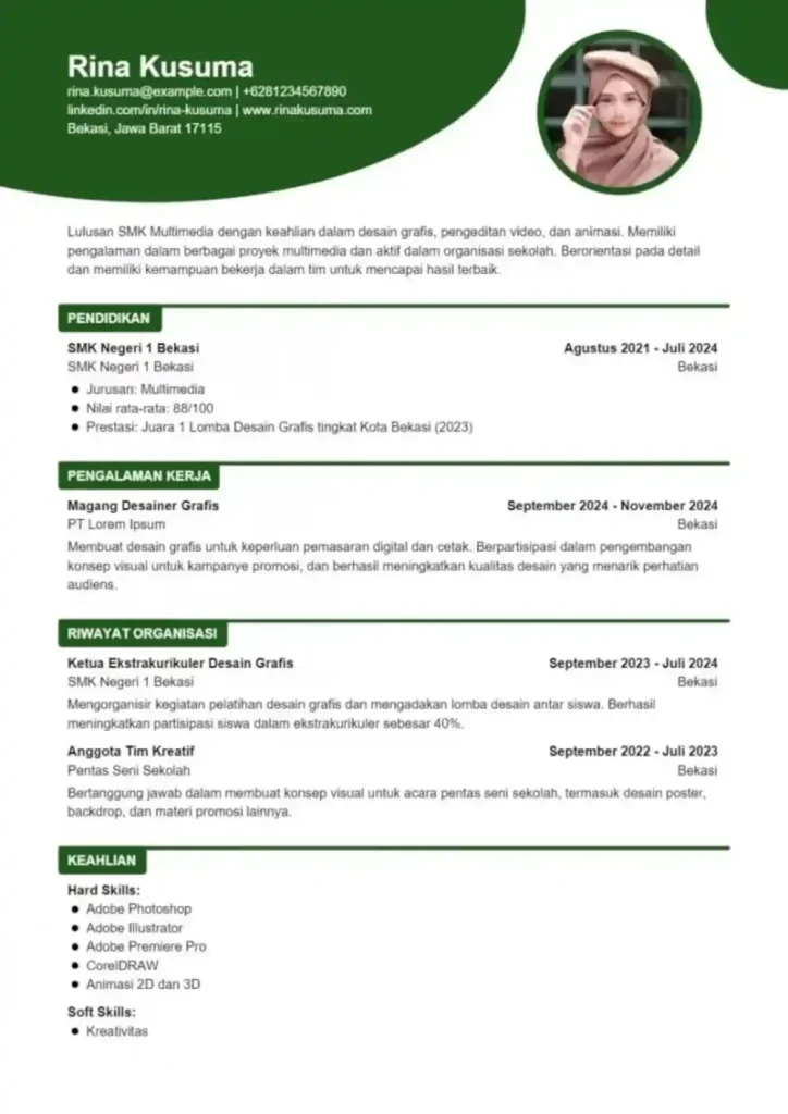 Contoh CV Fresh Graduate SMK