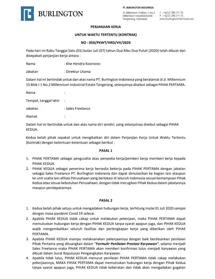 pkwt pekerja lepas