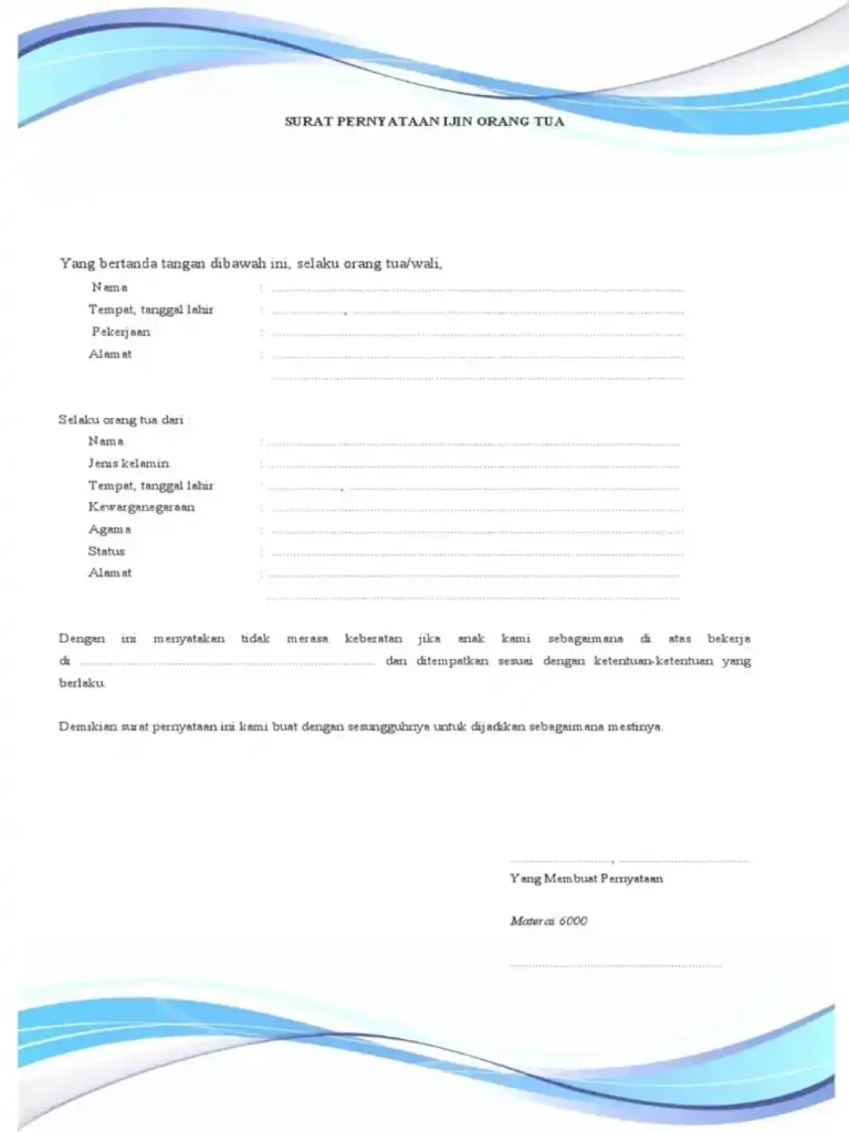 contoh surat izin orang tua untuk bekerja
