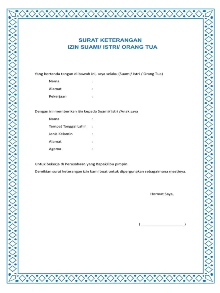 contoh surat izin orang tua untuk bekerja