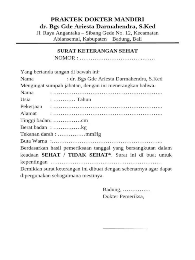 surat keterangan sehat