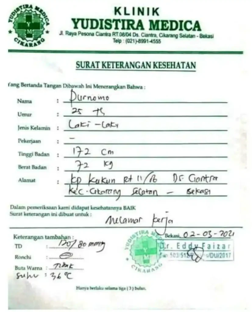 surat keterangan sehat