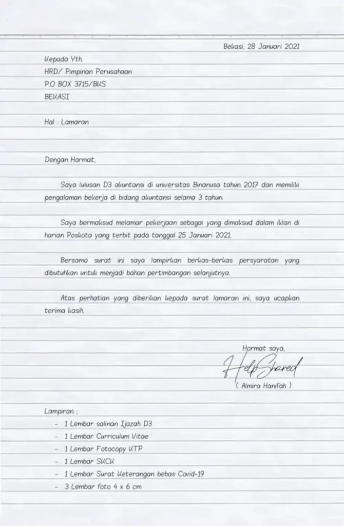 contoh surat lamaran kerja pabrik