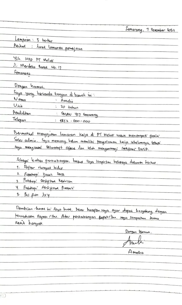 contoh surat lamaran kerja pabrik