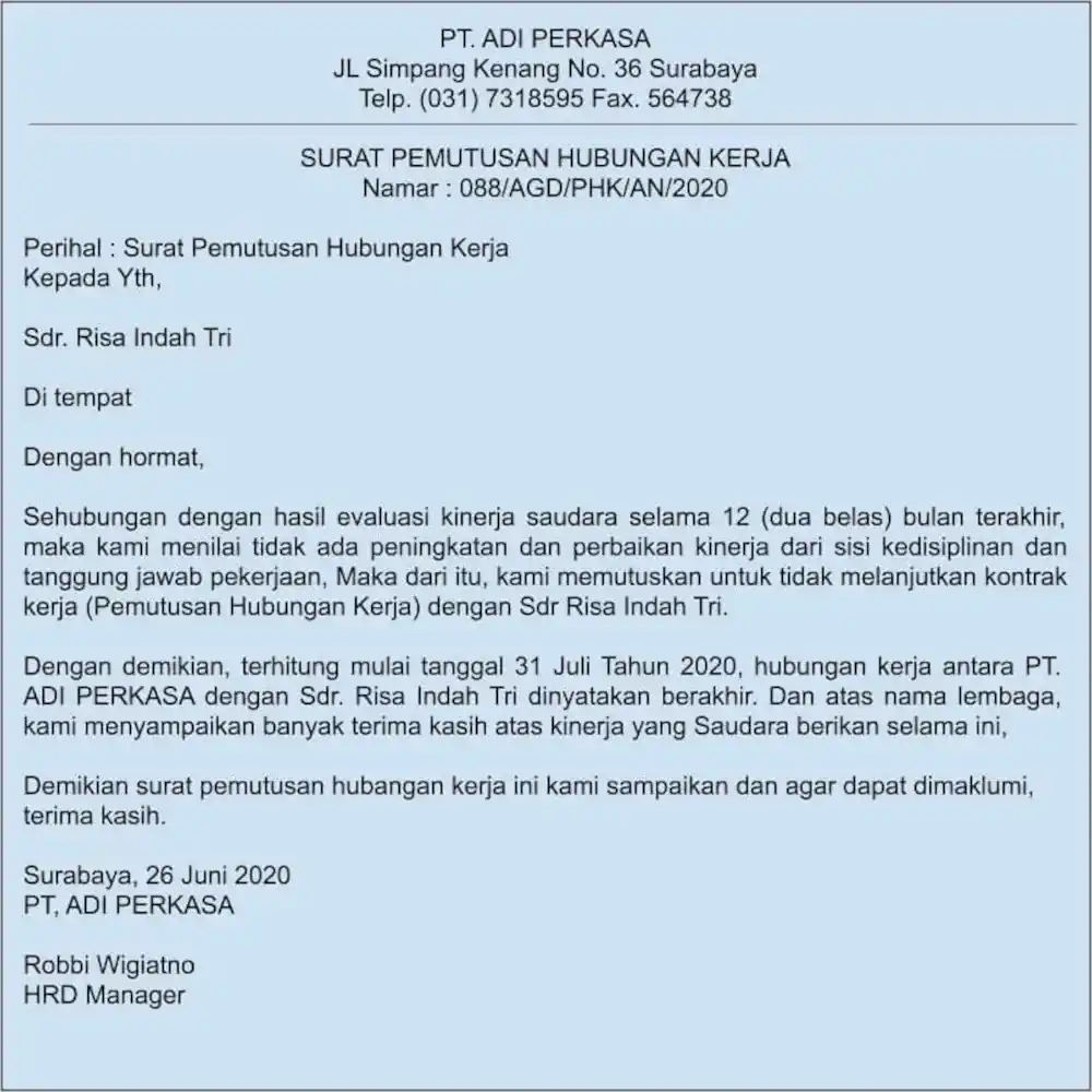 surat pemberhentian kerja