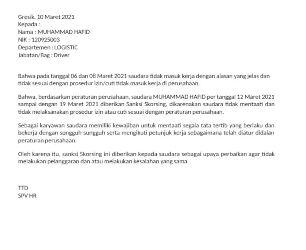 surat skorsing karyawan