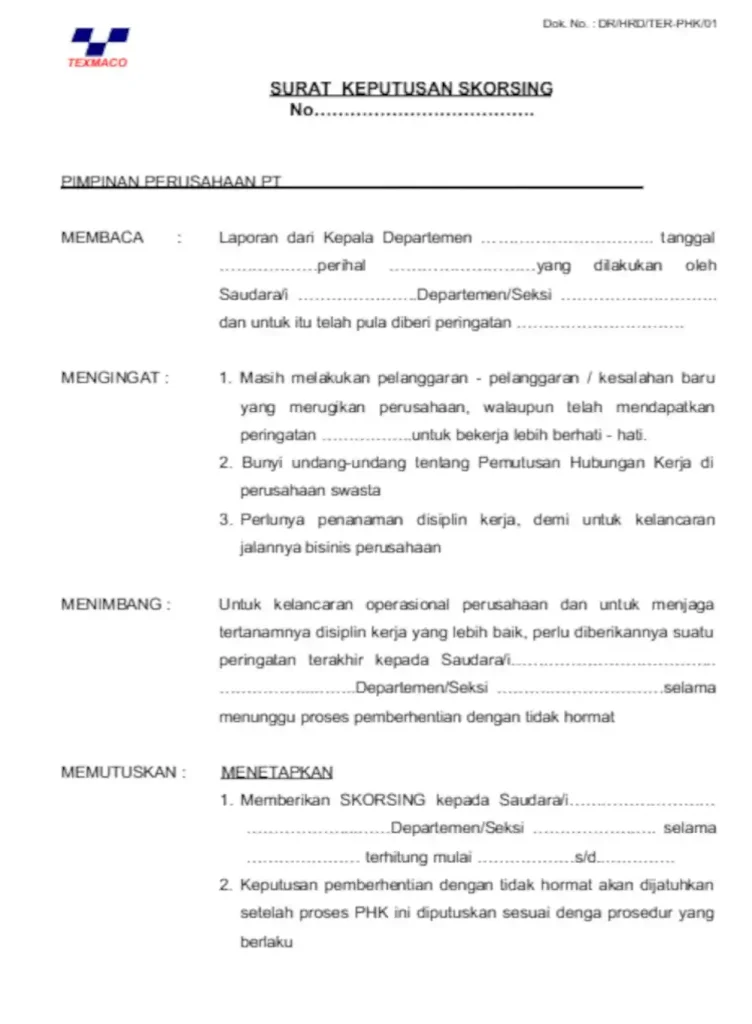 surat skorsing karyawan