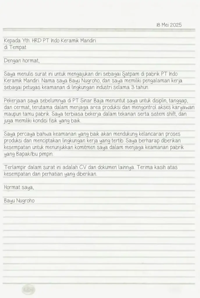 contoh surat lamaran kerja satpam