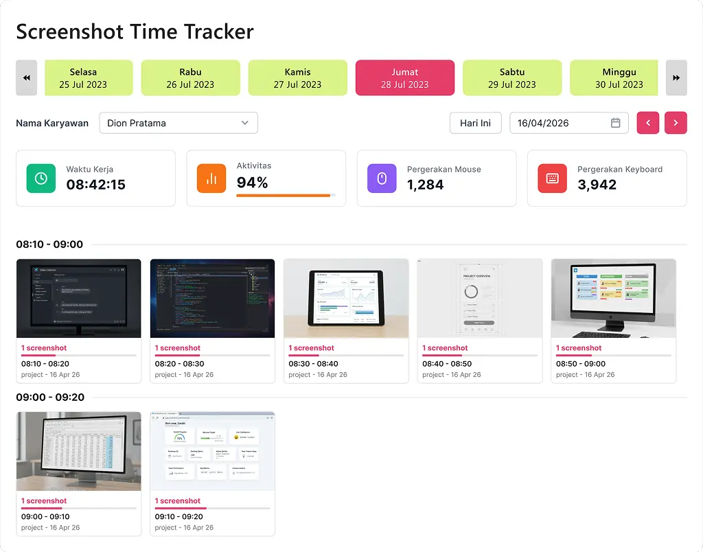 Laporan screenshot dan aktivitas di dashboard GajiHub